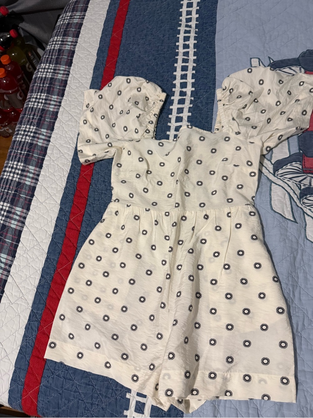 LOFT Cream Mini Dress with Navy Dot Embroidery
